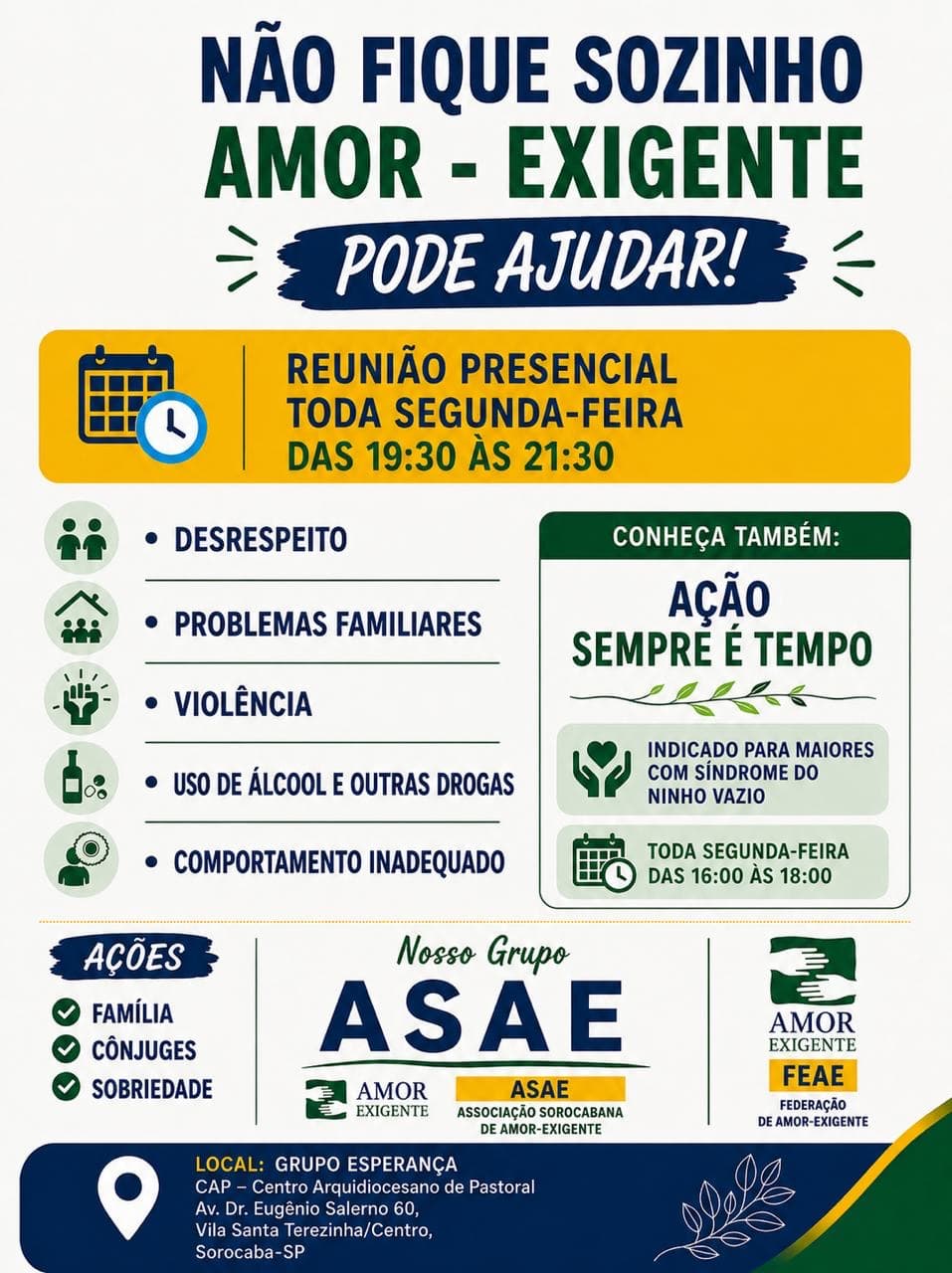 Publicação recente do Instagram da Associação Sorocabana de Amor-Exigente